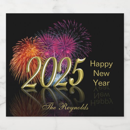 Gold 2025 Feuerwerkskörper glücklich Neues Jahr Schaumweinetikett (Einzelnes Label)