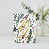 Gold 2025 Weihnachten Pine Bough Red Floral (Stehend Vorderseite)