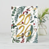 Gold 2025 Weihnachten Pine Bough Red Floral (Stehend Vorderseite)