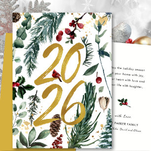 Gold 2025 Weihnachten Pine Bough Red Floral
