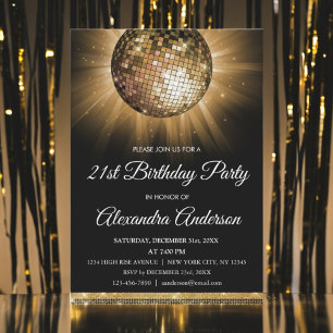 Gold 21. Geburtstag Party Gold Disco Ball Einladung