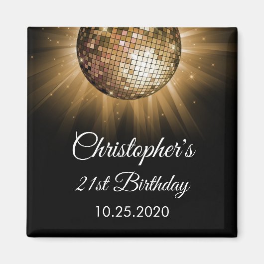 Gold 21. Geburtstag Party Gold Disco Ball Magnet (Vorne)