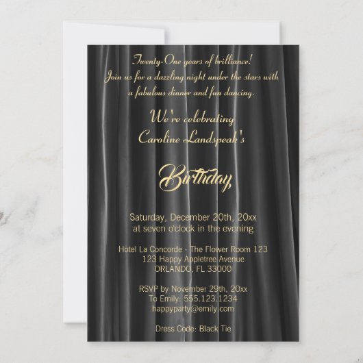 Gold 21st Birthday with Dancing Couple Invitation Einladung (Rückseite)