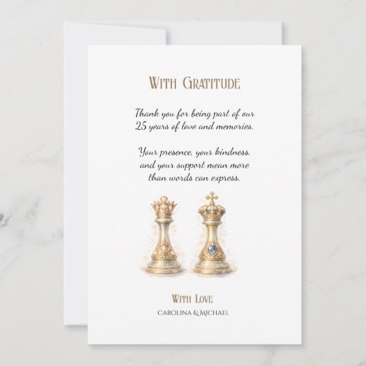 Gold 25 Years of Love Wedding Anniversary  Dankeskarte (Vorderseite)