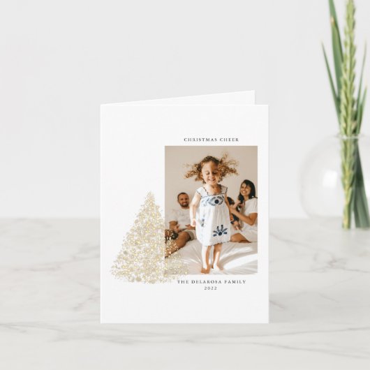 Gold 2-Bild-Foto Weihnachtsgeschenk Feiertagskarte (Vorderseite)