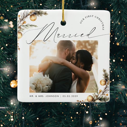 Gold 2 Foto 1. Weihnachten Verheiratet Merry Mr & Keramikornament