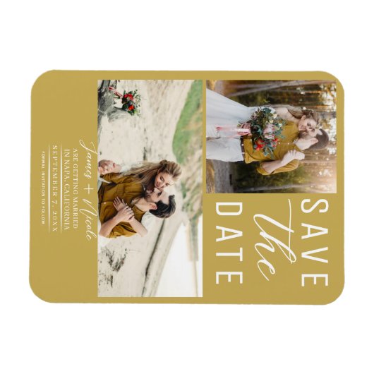 Gold 2 Fotos Save the Date Hochzeit Magnet (Horizontal)