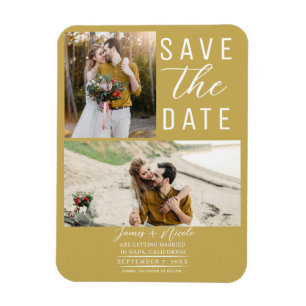 Gold 2 Fotos Save the Date Hochzeit Magnet