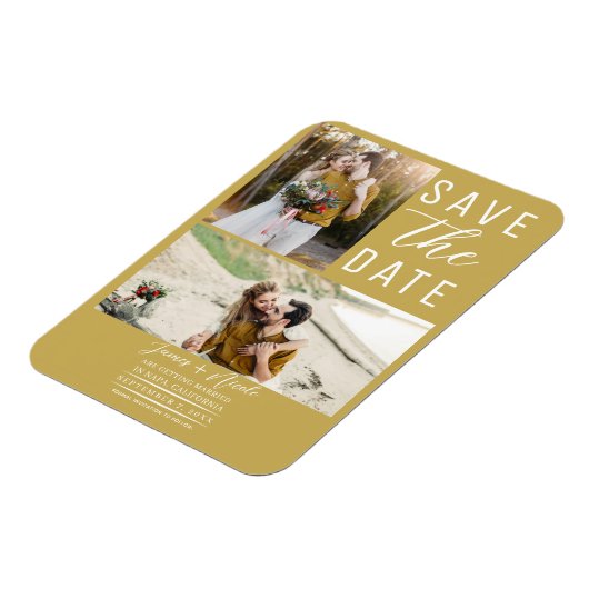 Gold 2 Fotos Save the Date Hochzeit Magnet (Linke Seite)