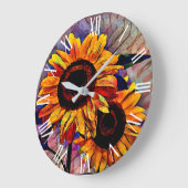 Gold 2 Glossy Sonnenblumen Elegante Collection Große Wanduhr (Winkel)