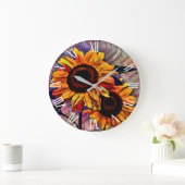 Gold 2 Glossy Sonnenblumen Elegante Collection Große Wanduhr (Zuhause)