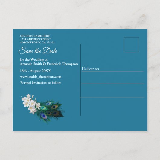 Gold, 2 Pfauen, Federn auf Smaragdgrüner Seide Ankündigungspostkarte (Rückseite)