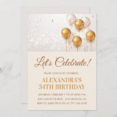 Gold 34. Geburtstag Einladungen Balloons (Vorne/Hinten)