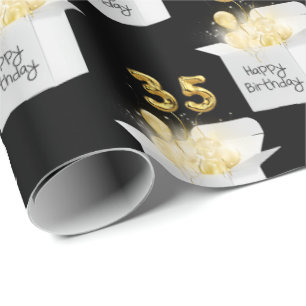 Gold 35. Geburtstagsballons in der White Box Geschenkpapier