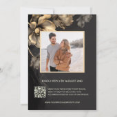 Gold 3 D Blume Schwarze Hochzeit Einladung (Rückseite)