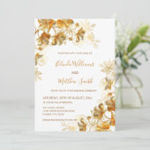 Gold 3 D Blume Weiß Einladung (Stehend Vorderseite)