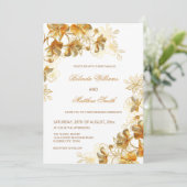 Gold 3 D Blume Weiß Einladung (Stehend Vorderseite)