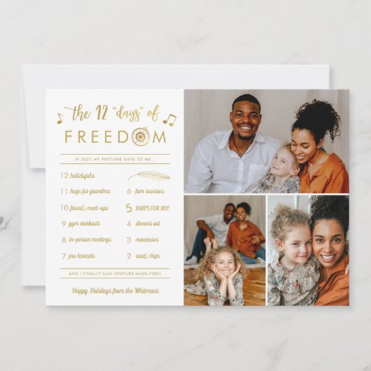 Gold 3 Foto Collage Funny Post Covid Weihnachten (Vorderseite)