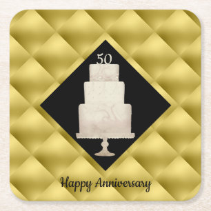 Gold 3 Tier Cake zum 50-jährigen Jubiläum Rechteckiger Pappuntersetzer
