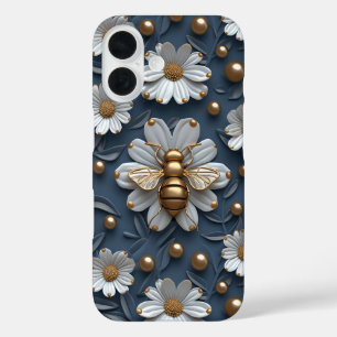 Gold 3D Bienen Daisy Blume Puffy Style Hummeln iPhone 16 Hülle