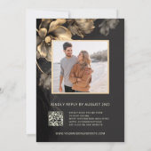 Gold 3D Flowers Black Wedding Invitation Einladung (Rückseite)