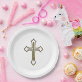 Gold 3D Looking Cross Kontur Pappteller (Party)