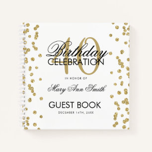 Gold 40. Geburtstag Gästebuch Confetti White Notizblock