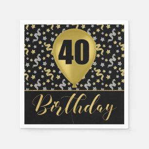 Gold 40 Geburtstag in Gold und Silber auf Schwarz Serviette