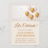 Gold 48. Geburtstag Einladungen Balloons (Vorne/Hinten)