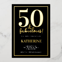 Gold 50 and Fabulous 50th Birthday Foil Invitation
