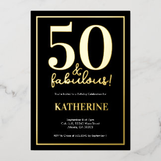 Gold 50 and Fabulous 50th Birthday Foil Invitation Folieneinladung