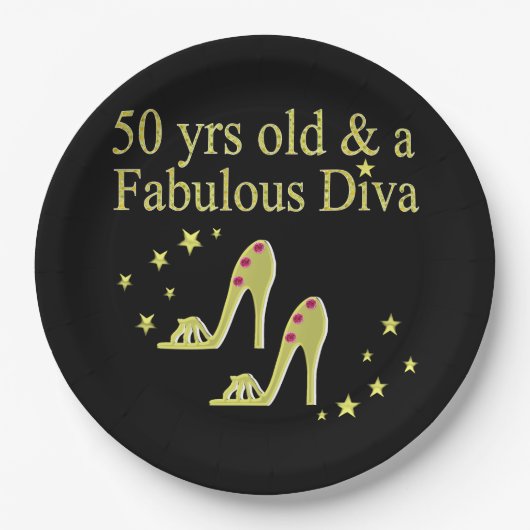 GOLD 50 & FABULOUS DIVA DESIGN PAPPTELLER (Vorderseite)