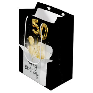 Gold 50. Geburtstag Ballons in Box Mittlere Geschenktüte