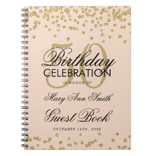 Gold 50. Geburtstag Gästebuch Confetti Blush Pink Notizblock