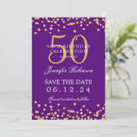 Gold 50. Geburtstag Save the Date Confetti Lila