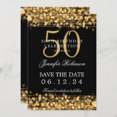 Gold 50. Geburtstag Save the Date Einladung (Vorne/Hinten)