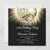 Gold 50. Geburtstagsparty Disco Ball Einladung (Vorderseite)