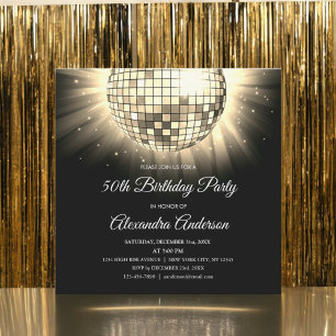 Gold 50. Geburtstagsparty Disco Ball Einladung