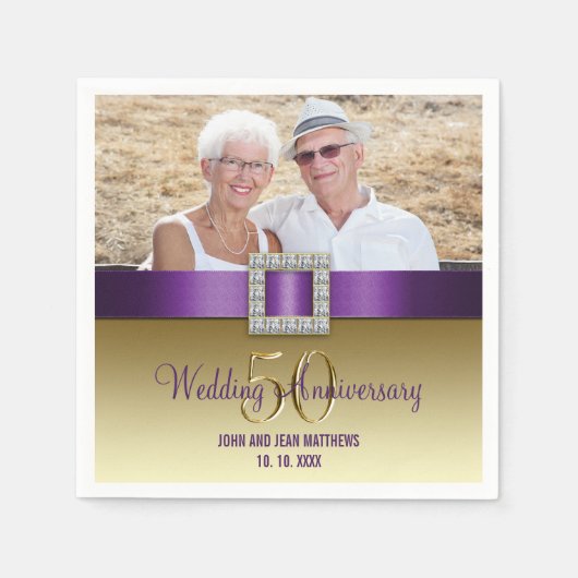 Gold 50. Hochzeitspapier Napkins Serviette (Vorderseite)