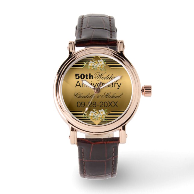 Gold 50. Hochzeitstag Armbanduhr (Vorderseite)