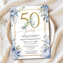 Gold 50. Hochzeitstag Dusty Blue Floral