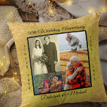 Gold 50. Hochzeitstag Foto Collage Kissen<br><div class="desc">Erstellen Sie Ihr eigenes 50-jähriges Hochzeitskissen mit 4 Ihrer Lieblings-Fotos aus den letzten 50 Jahren. Dieses elegante, moderne Design ist in Gold und Schwarz gehalten, mit einem Glitzer und Textur-Effekt. Ihre Fotos sind Set in einer schwarzen Grenze und gerahmt mit schwarzer Typografie, die Sie mit Ihren Namen und Daten personalisieren...</div>