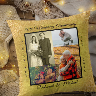 Gold 50. Hochzeitstag Foto Collage Kissen
