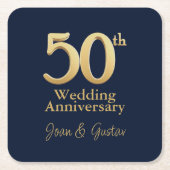 Gold 50. Hochzeitstag | Marineblau Rechteckiger Pappuntersetzer (Vorderseite)