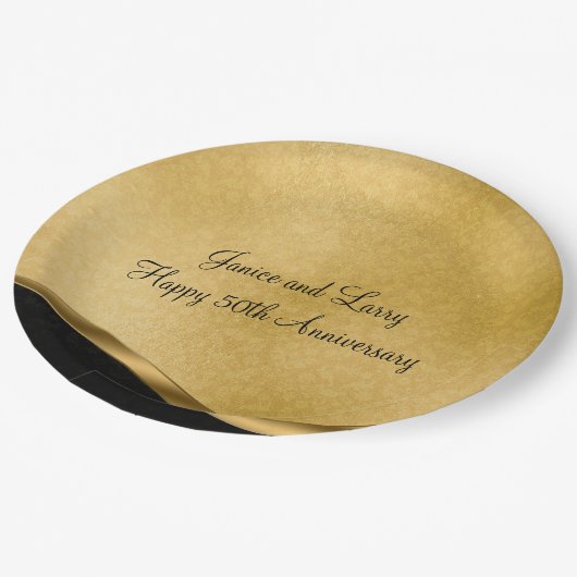 Gold 50. Hochzeitstag Pappteller (Schrägansicht)