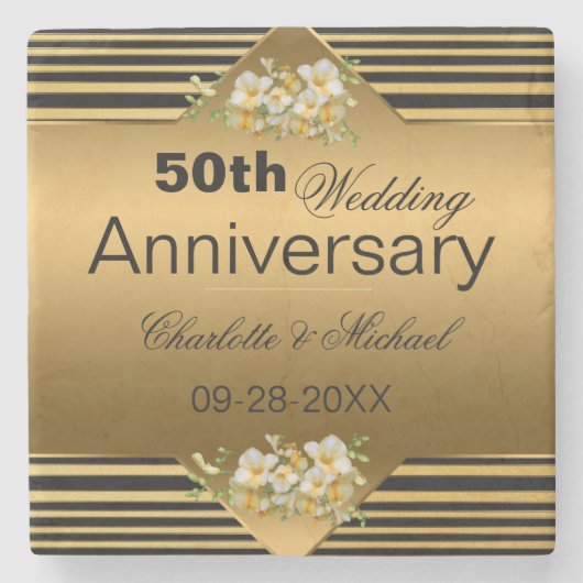 Gold 50. Hochzeitstag Stone Untersetzer (Vorderseite)