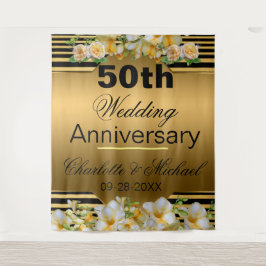 Gold 50. Hochzeitstag Wandteppich