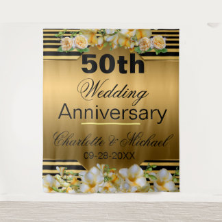 Gold 50. Hochzeitstag Wandteppich