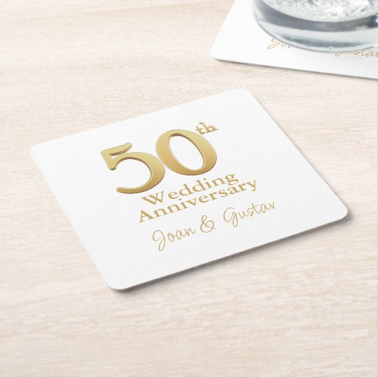 Gold 50. Hochzeitstag | Weiß Rechteckiger Pappuntersetzer (angewinkelt)