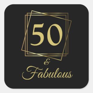 Gold 50 und fabelhafter Geburtstag Quadratischer Aufkleber